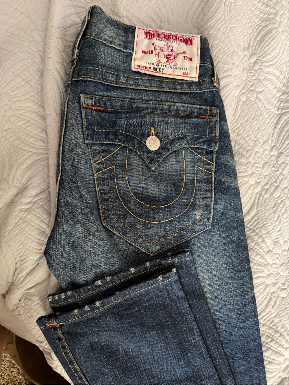 True Religion Women’s Mid-Blue Bootcut Jeans with Signature Pocket Stitch